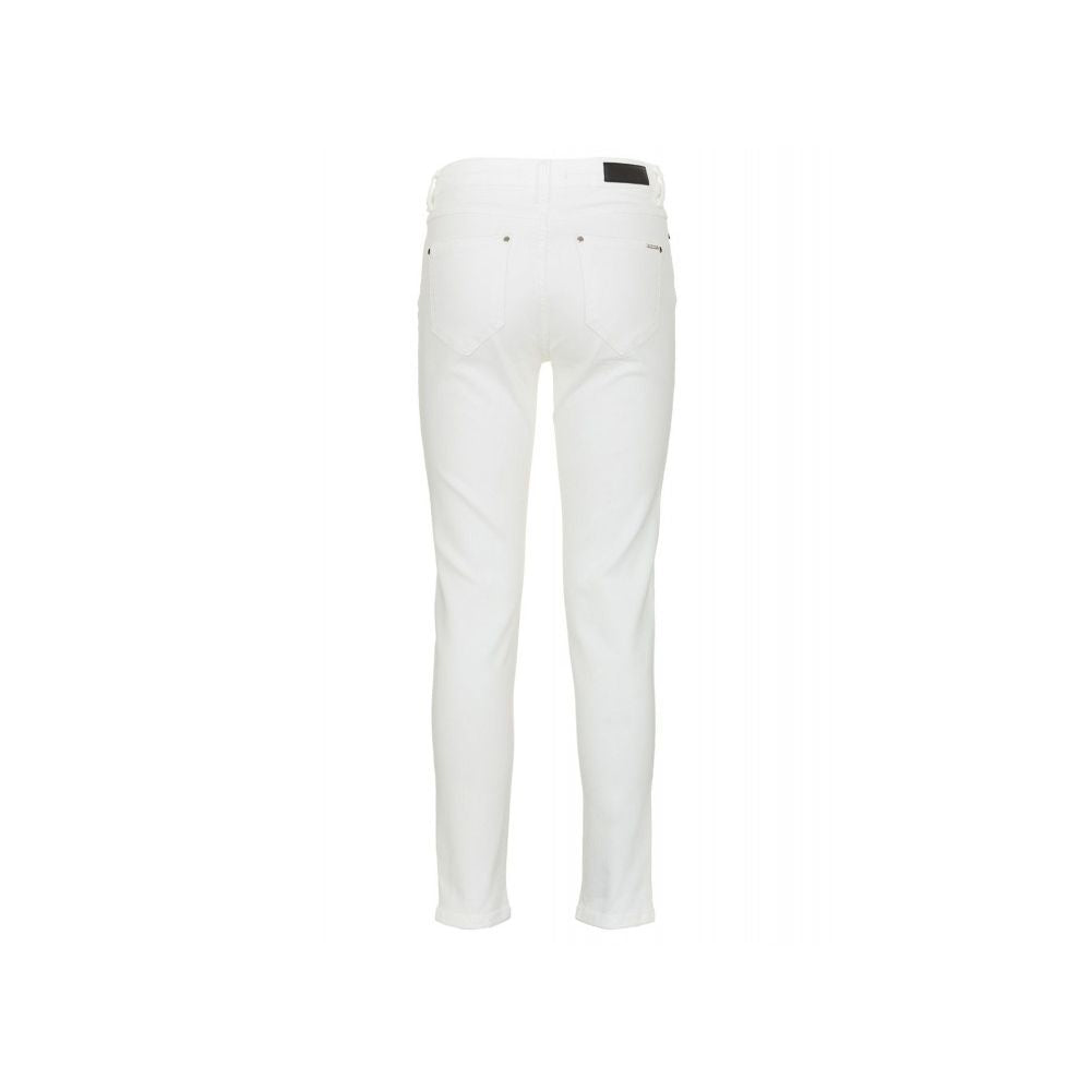 White High-Waisted Slim Denim Trousers