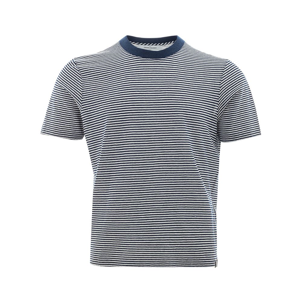 Elegant Blue Linen-Cotton Blend T-Shirt