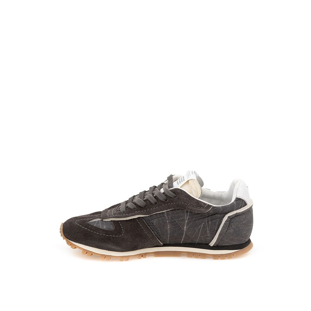 Sleek Gray Leather and Nylon Sneakers