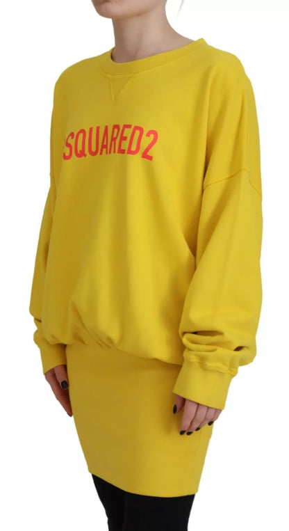 Yellow Logo Print Cotton Crewneck Pullover Sweater