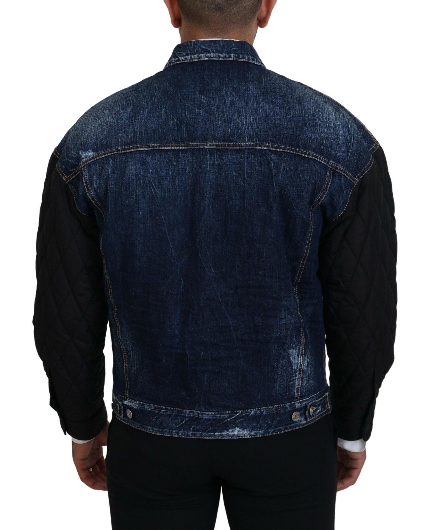 Blue Denim Black Sleeves Men Jacket Cotton Bomber