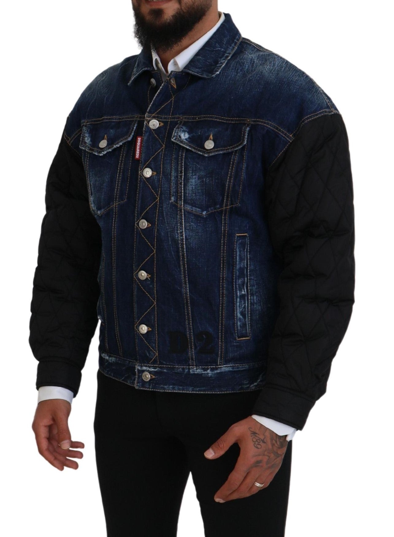 Blue Denim Black Sleeves Men Jacket Cotton Bomber