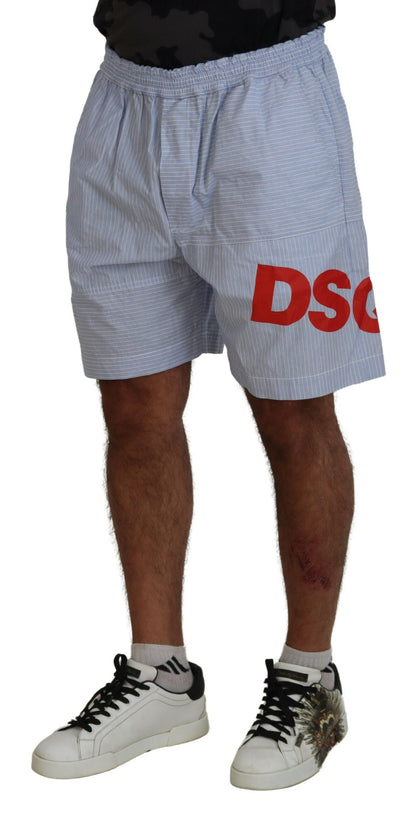 Light Blue Striped Printed Logo Print Casual Shorts