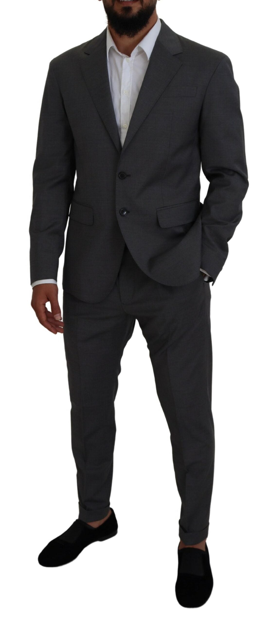 Gray Wool Single Breasted 2 Piece CIPRO Suit