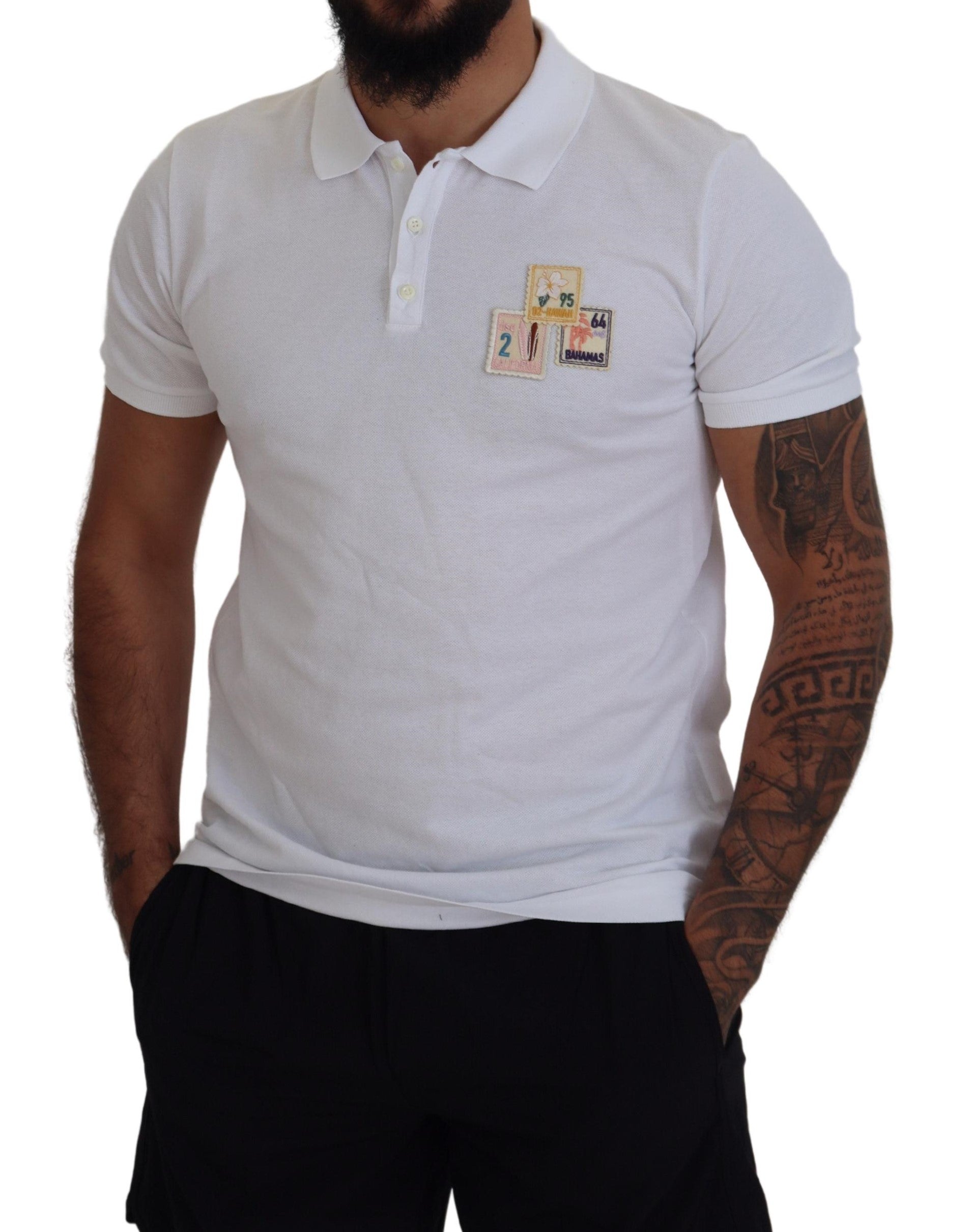 White Cotton Short Sleeves Collared T-shirt