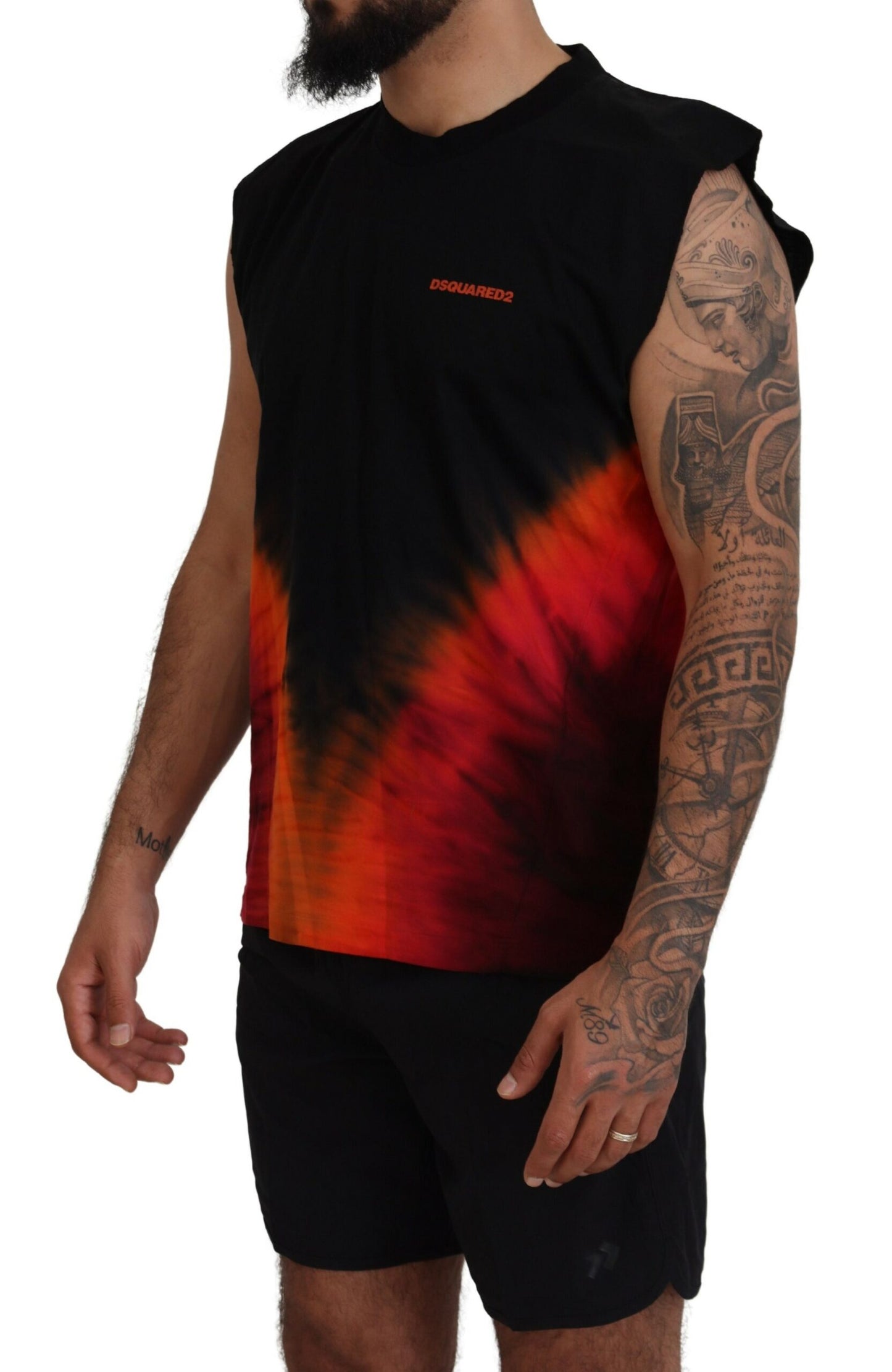 Black Orange Cotton Sleeveless Tank T-shirt