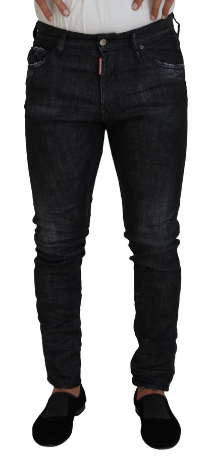 Black Washed Low Waist Skinny Men Denim Jeans