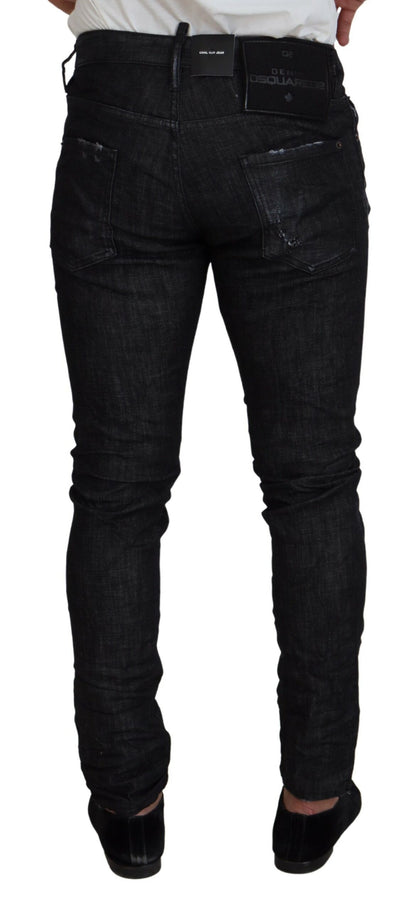 Black Washed Low Waist Skinny Men Denim Jeans