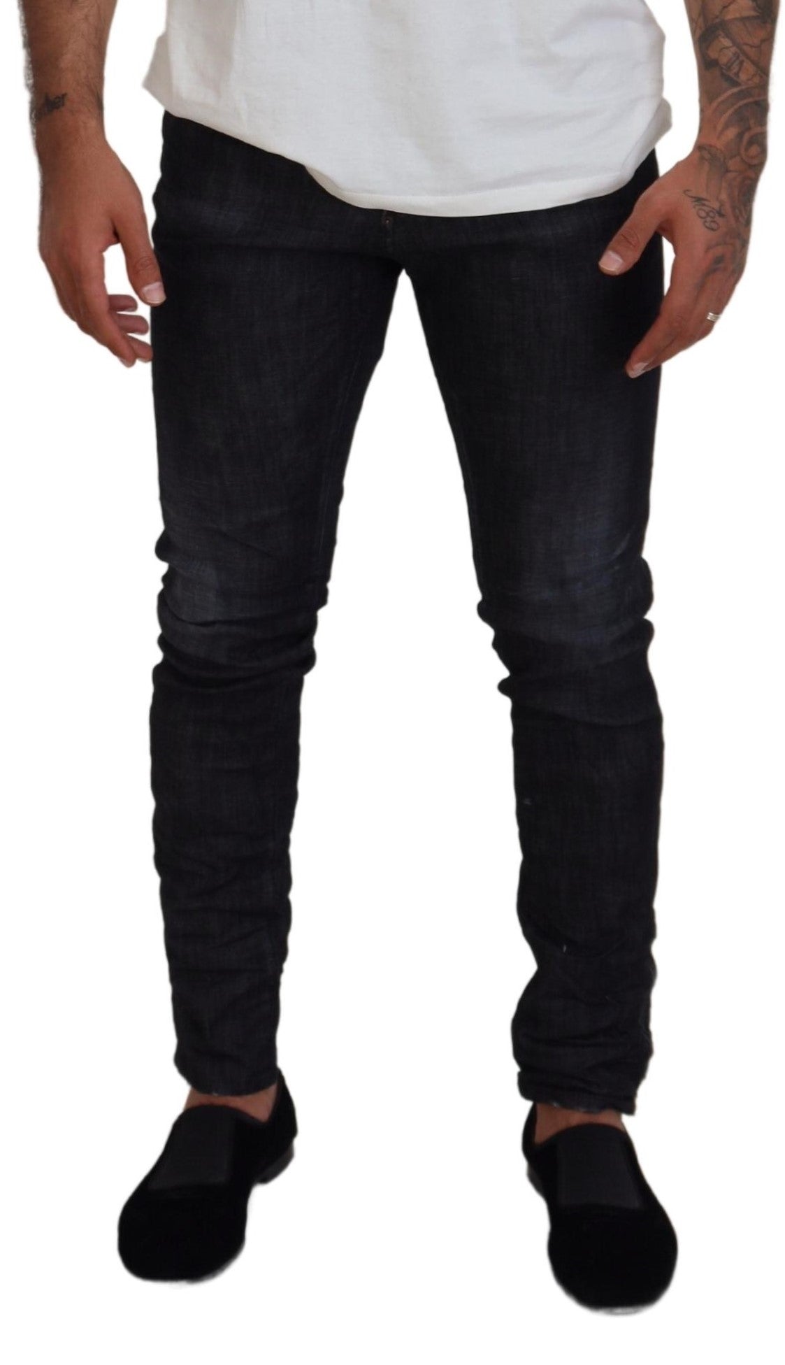 Black Washed Low Waist Skinny Men Denim Jeans