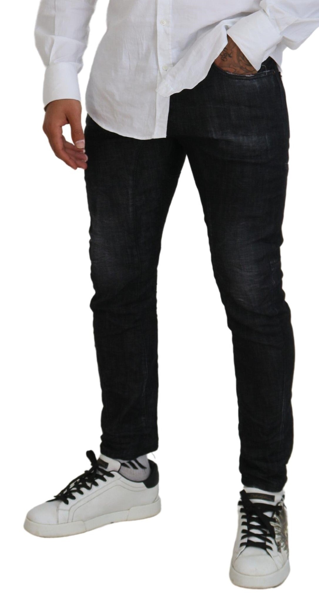 Black Washed Cotton Skinny Casual Men Denim Jeans