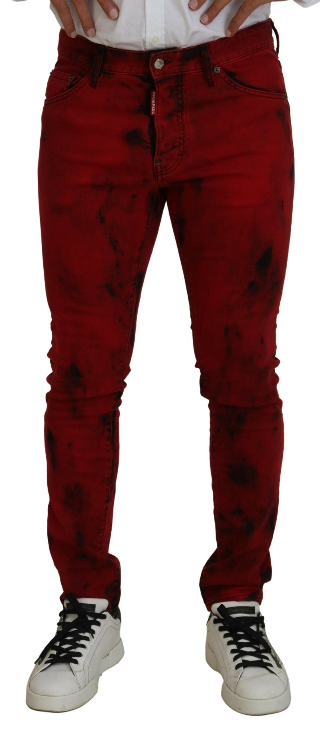 Red Cotton Tie Dye Skinny Casual Men Denim Jeans