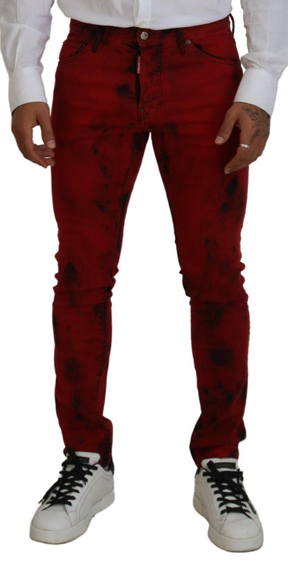 Red Cotton Tie Dye Skinny Casual Men Denim Jeans