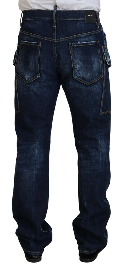 Blue Washed Cotton Cargo Casual Men Denim Jeans