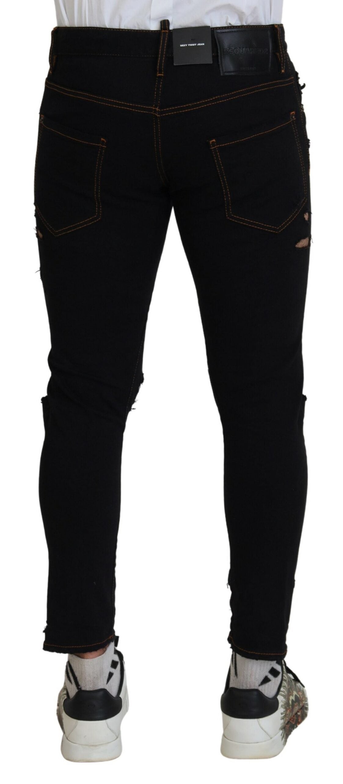 Black Cotton Tattered Skinny Casual Denim Jeans