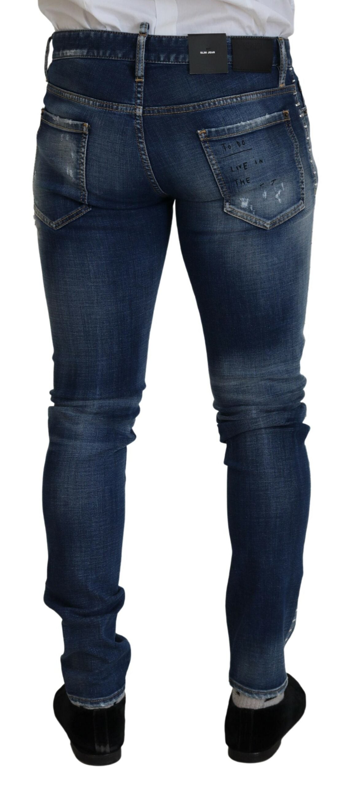 Blue Washed Cotton Tattered Skinny Denim Jeans