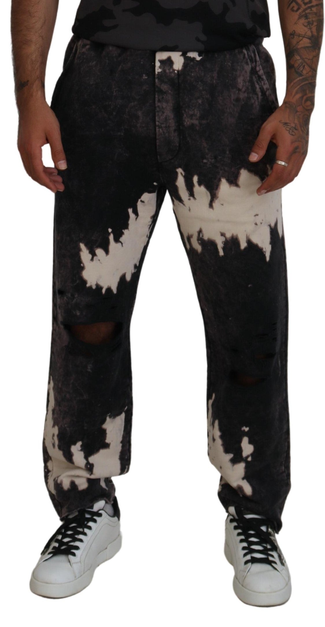 Gray Washed Tie Dye Tattered Men Pants