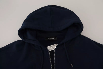 Blue Cotton Hooded Full Zip Men Jacket Sweater