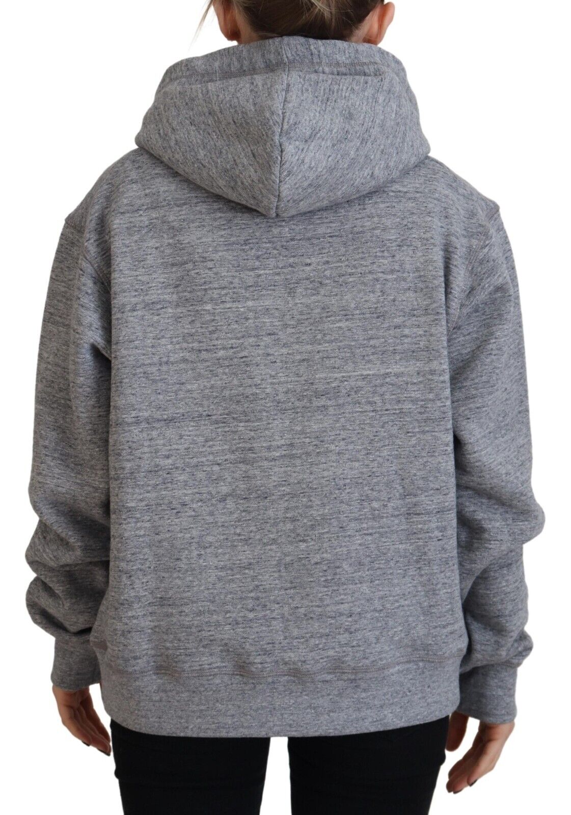 Gray Logo Printed Hooded Women Long Sleeve Sweater