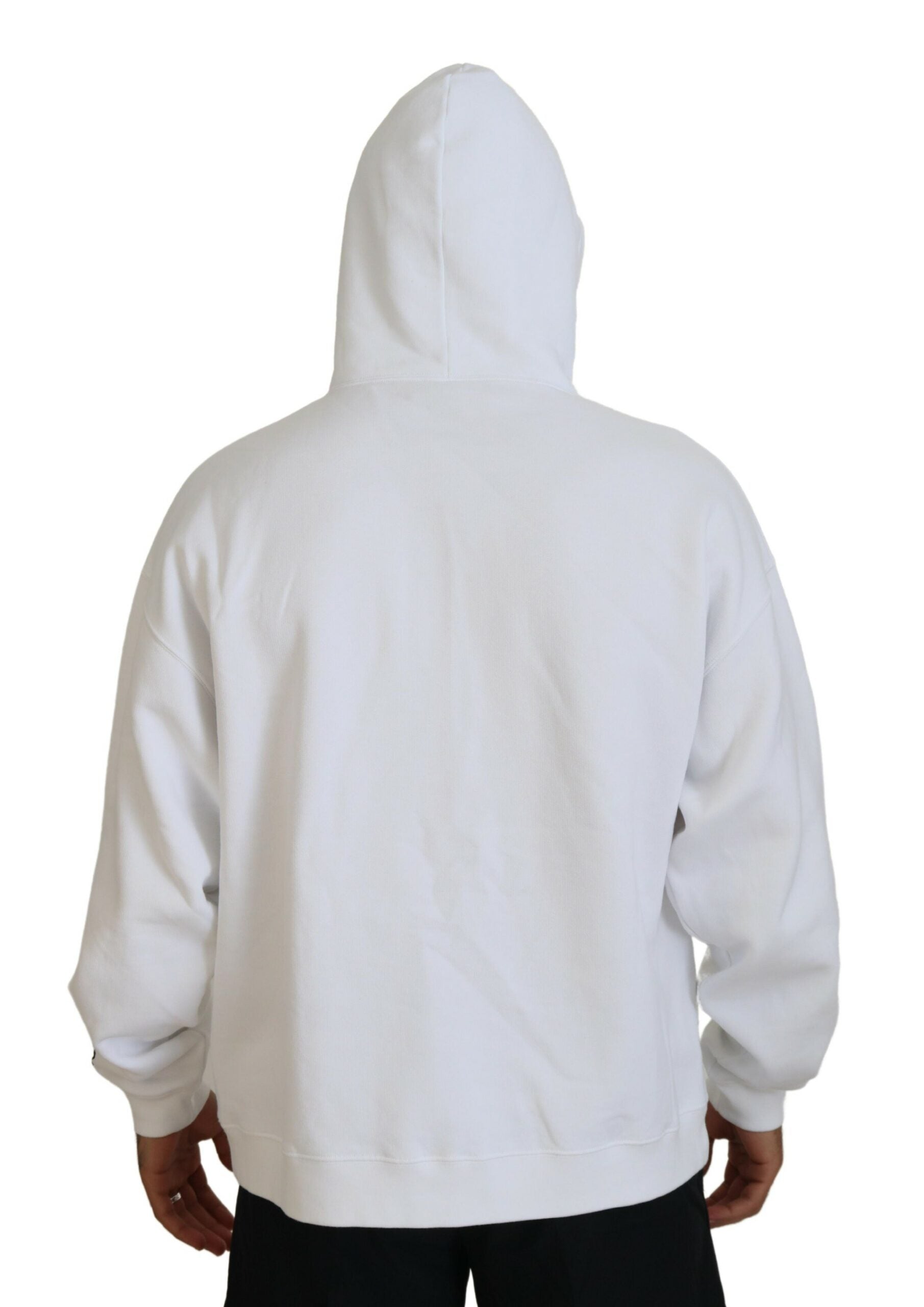 White Cotton Hooded Printed Men Pullover Sweater