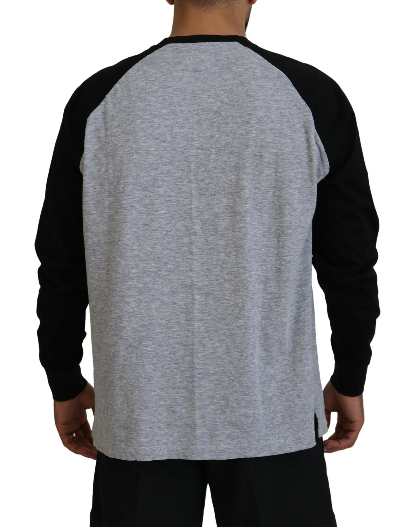 Two Tone Printed Long Sleeves Crew Neck T-shirt