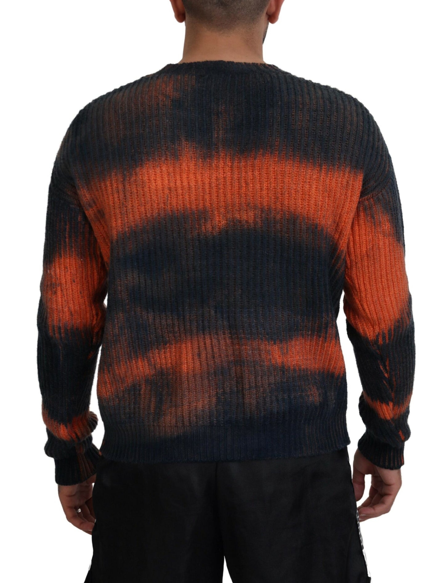 Black Orange Cotton Tie Dye Men Pullover Sweater