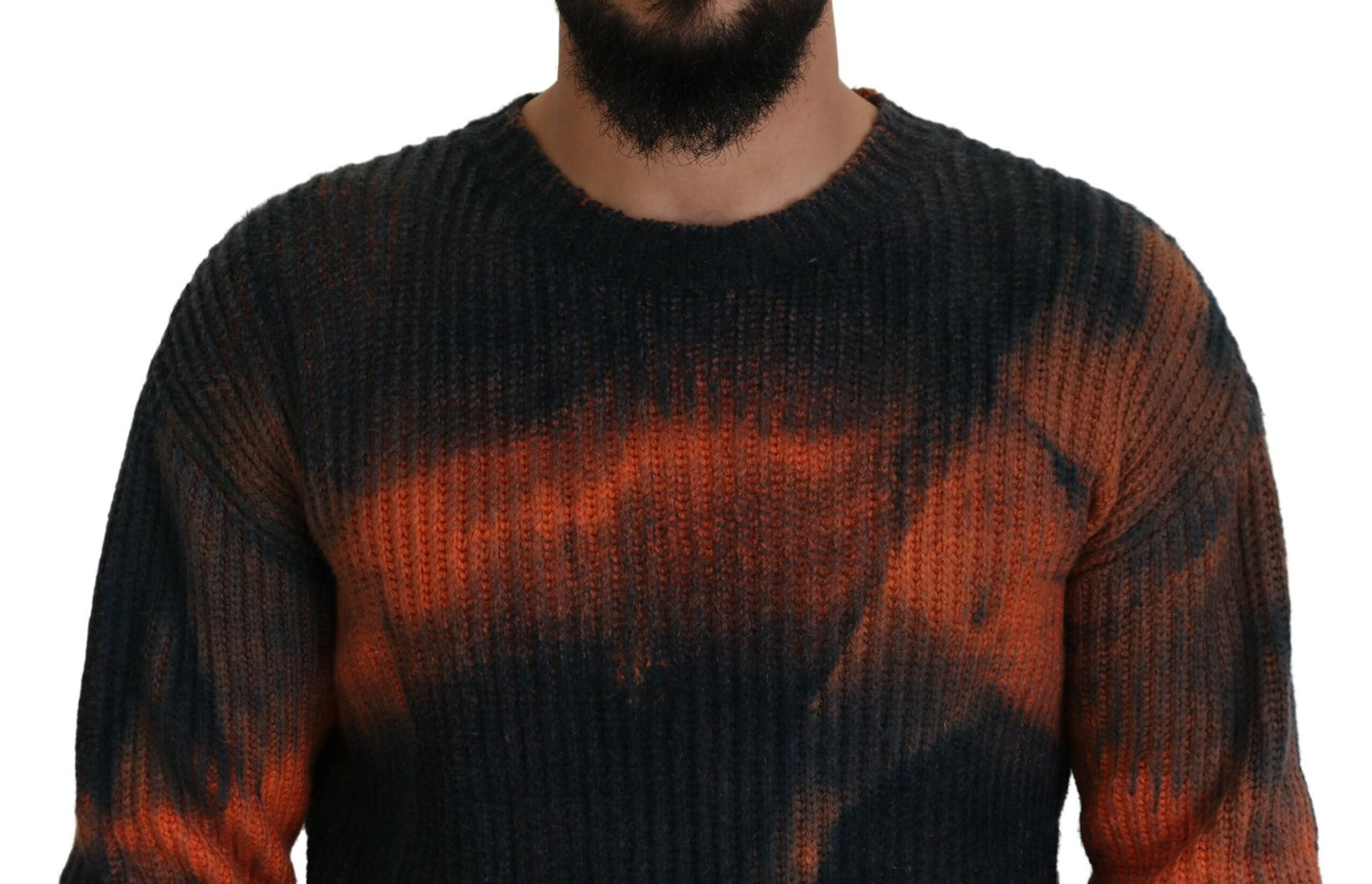 Black Orange Cotton Tie Dye Men Pullover Sweater