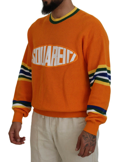 Orange Printed Long Sleeves Men Pullover Sweater