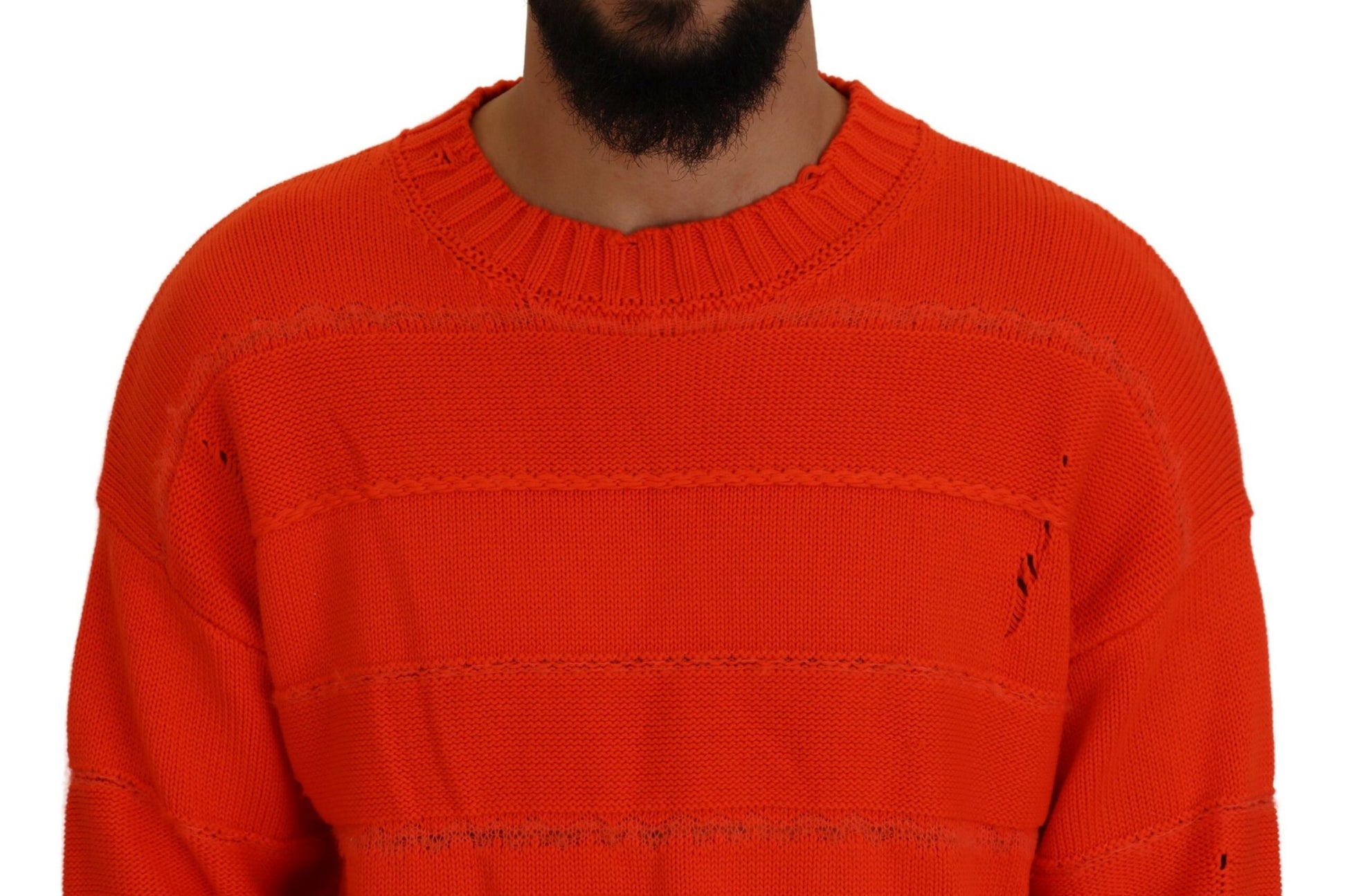 Orange Cotton Long Sleeves Men Pullover Sweater