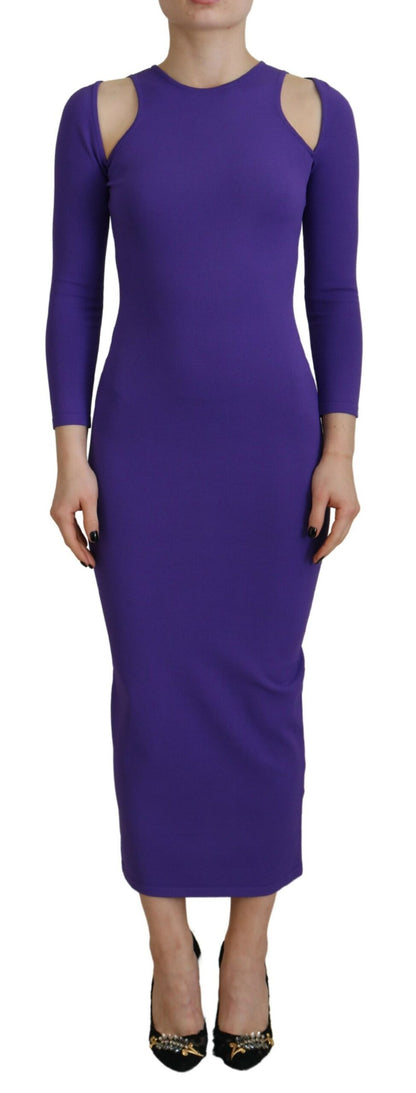 Purple Viscose Long Sleeves Bodycon Maxi Dress