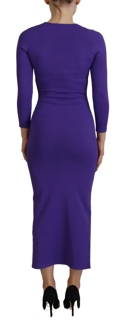 Purple Viscose Long Sleeves Bodycon Maxi Dress