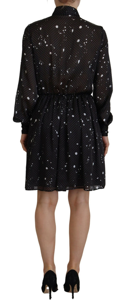 Black Polka Dot Long Sleeves Button Down Dress