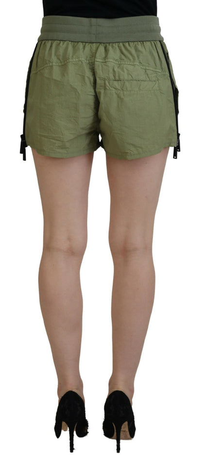 Green Cotton Mid Waist Drawstring Tapered Shorts