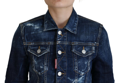 Blue Icon Printed Distressed Denim Jacket