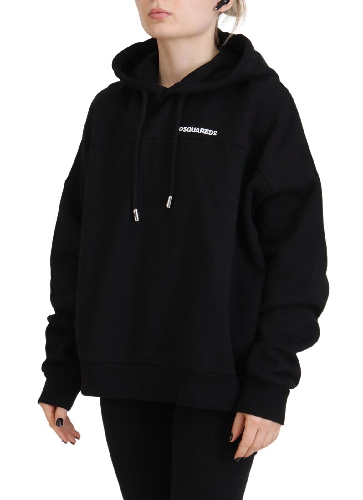 Black Logo Patch Cotton Hoodie Sweatshirt Sweater