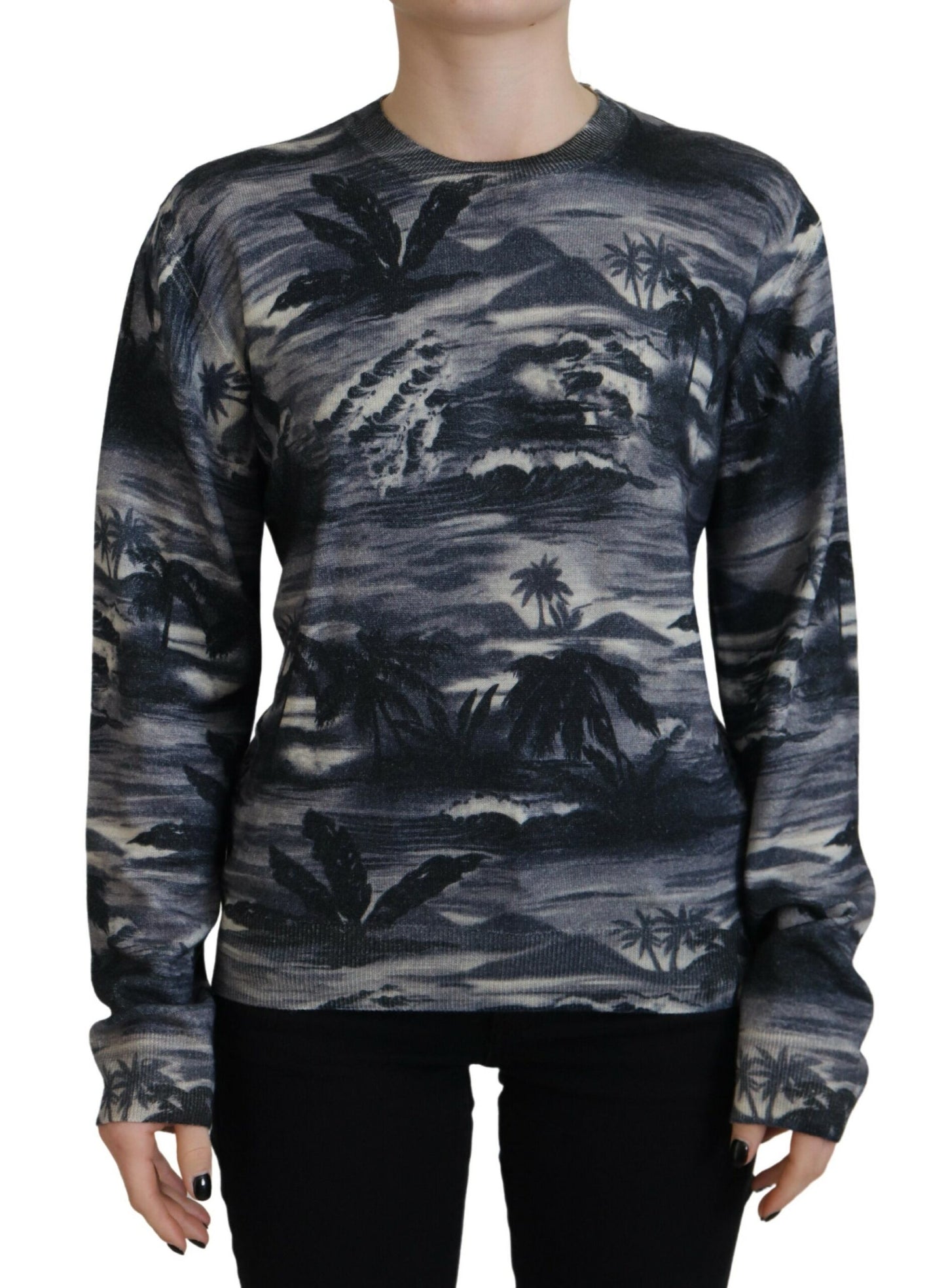 Black Long Sleeve Thunder Sky Print Casual Sweater