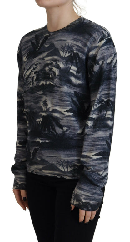 Black Long Sleeve Thunder Sky Print Casual Sweater