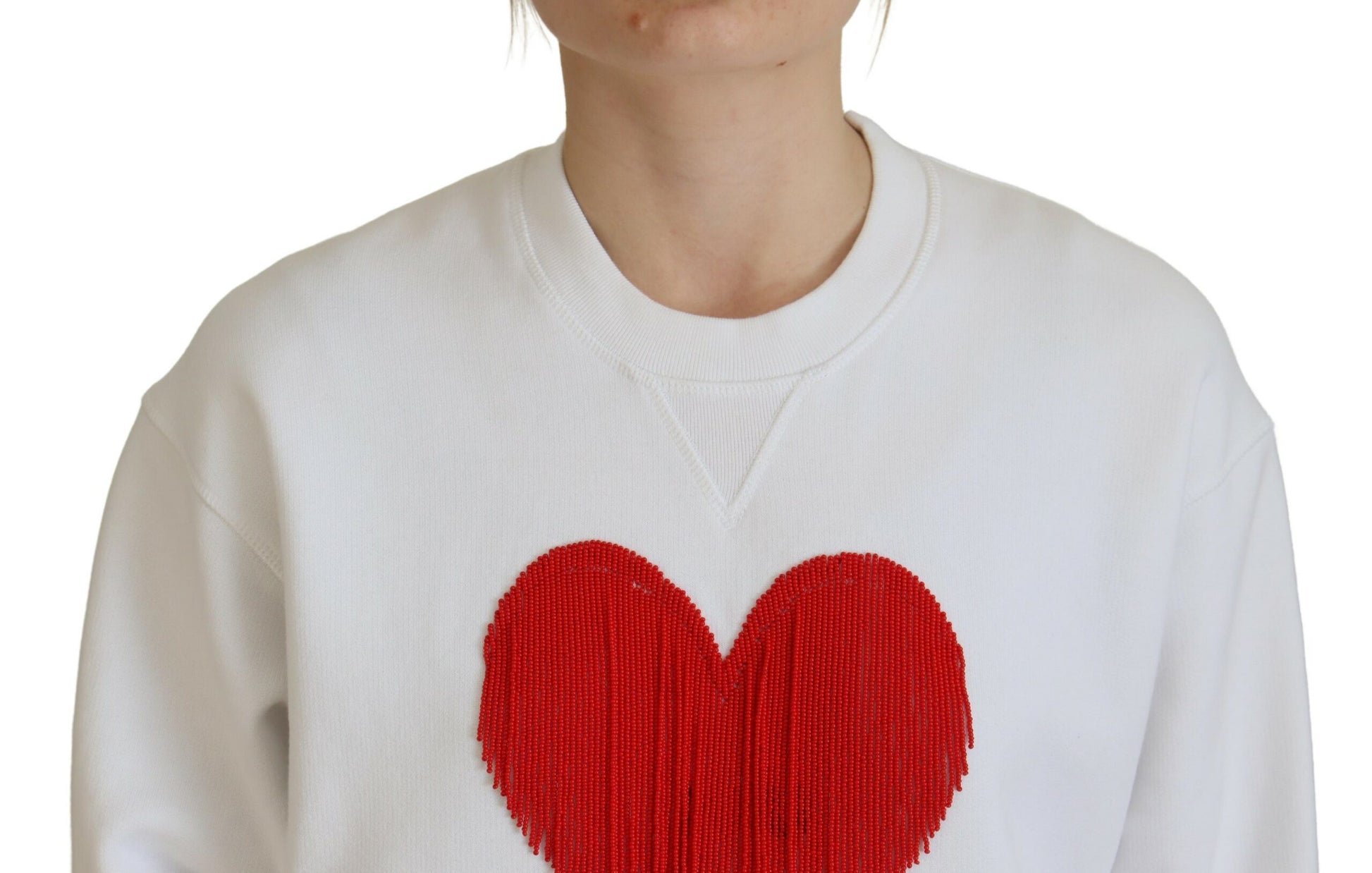 White Cotton Heart Fringe Long Sleeve Sweater