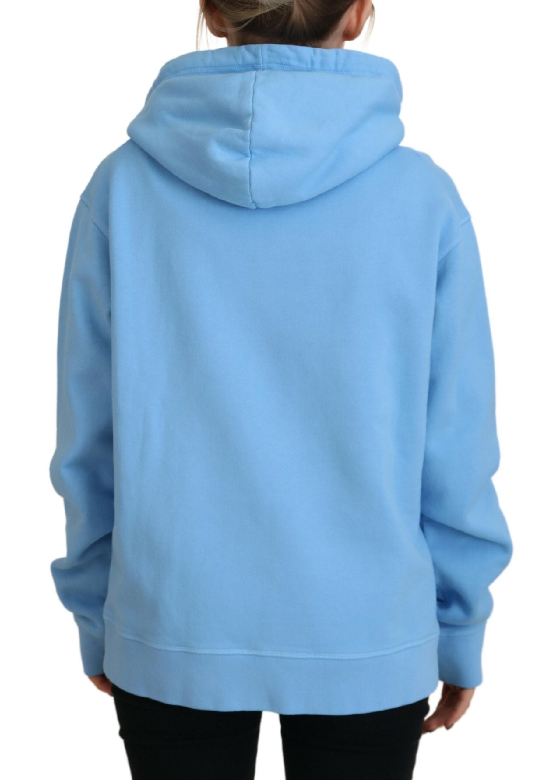 Light Blue Logo Hooded Women Long Sleeve Sweater