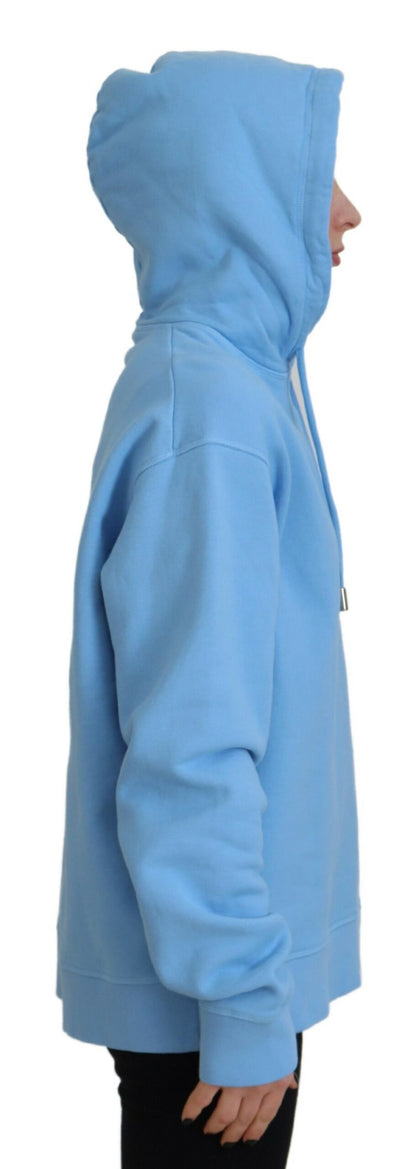 Light Blue Logo Hooded Women Long Sleeve Sweater