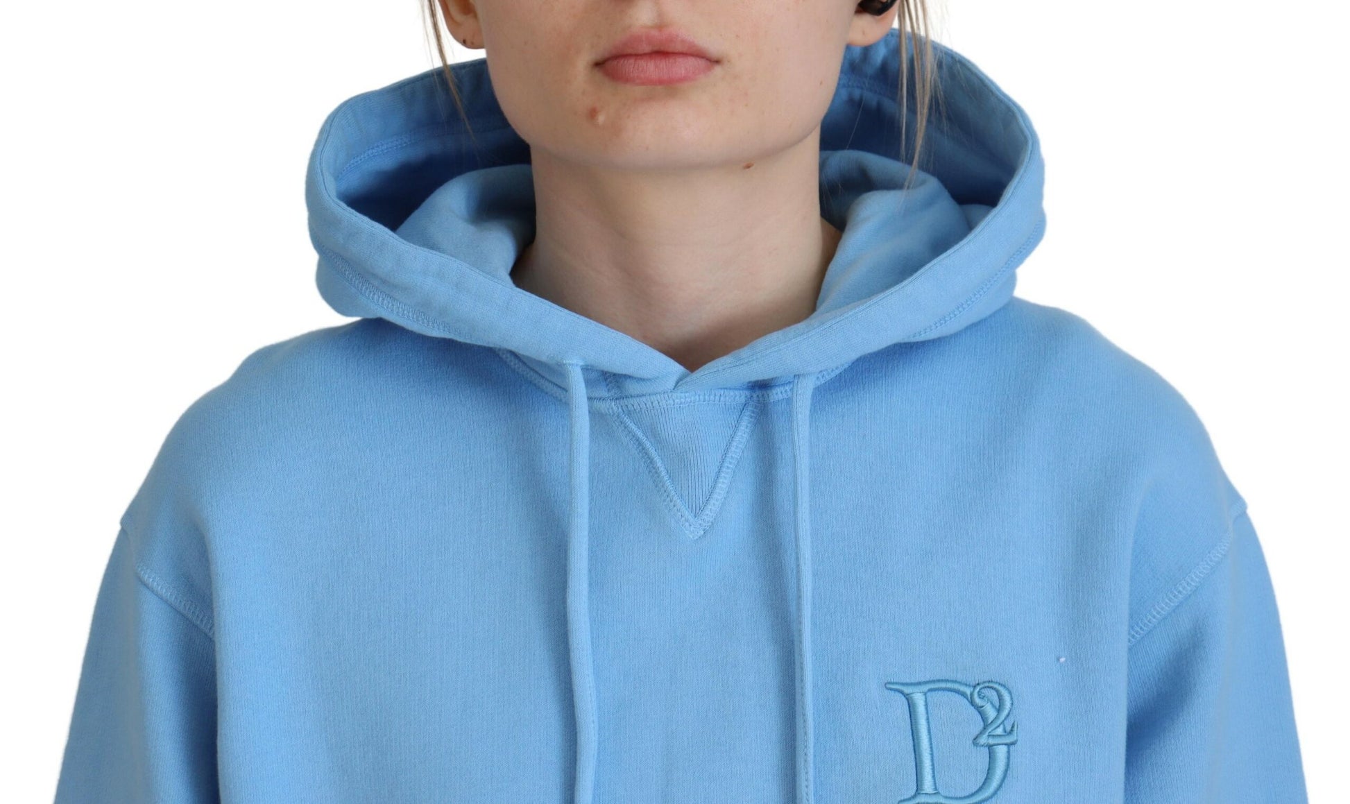 Light Blue Logo Hooded Women Long Sleeve Sweater