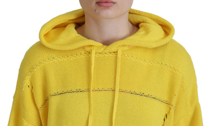 Yellow Cotton Knitted Hooded Pullover Sweater