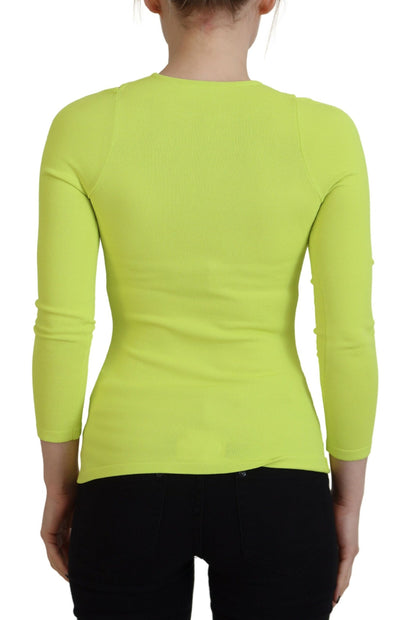 Yellow Green Viscose Open Shoulder Long Sleeves Top