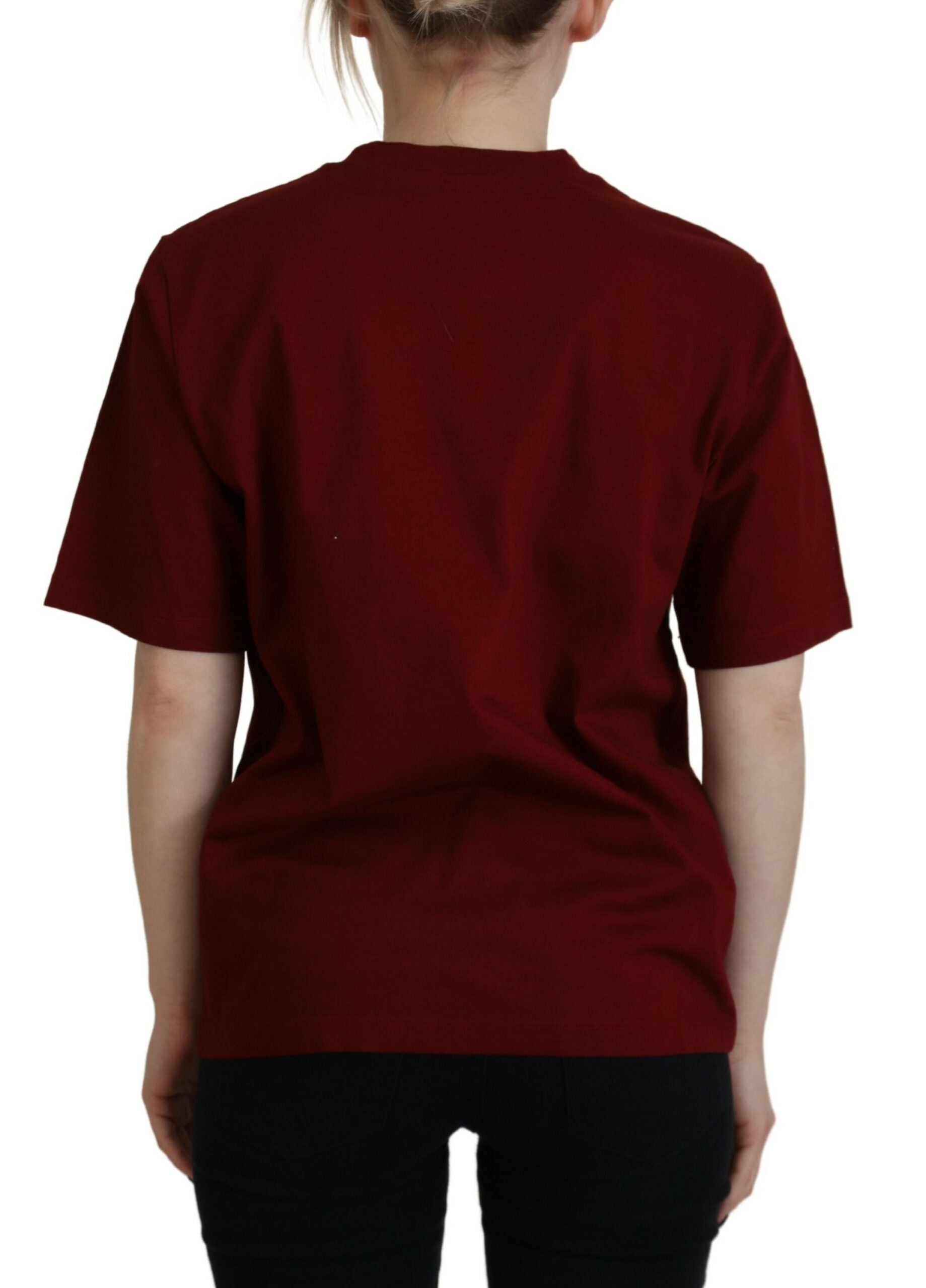 Maroon Logo Cotton Crewneck Short Sleeve Tee T-shirt