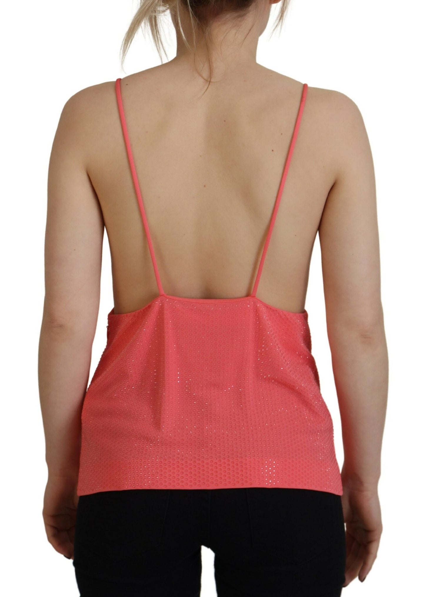 Pink Sleeveless Spaghetti Strap Cami V-neck Top