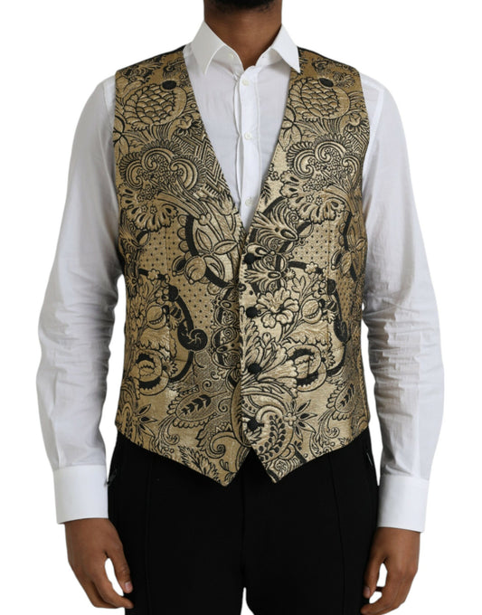 Gold Floral Jacquard Waistcoat Formal Vest