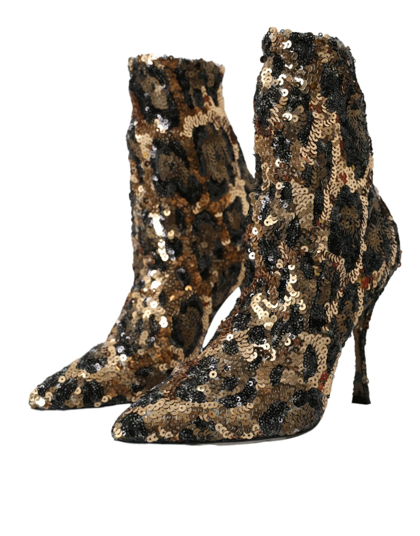 Gold Leopard Sequins Heels Boots Shoes