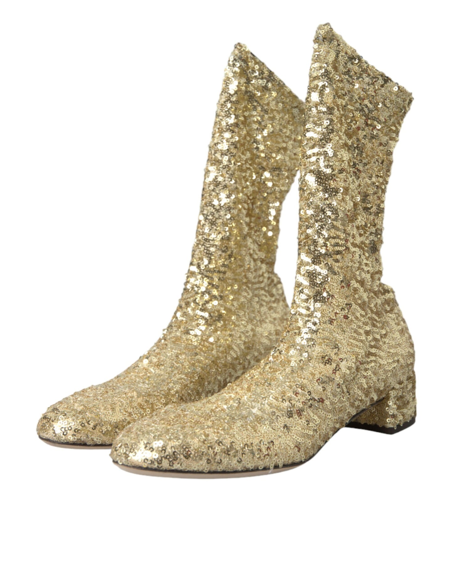 Gold Sequined Short Boots Stretch Shoes