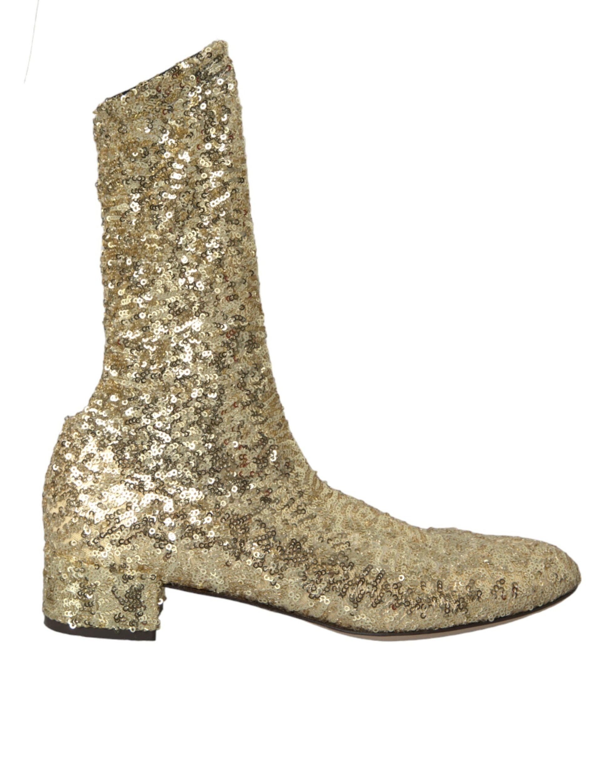 Gold Sequined Short Boots Stretch Shoes