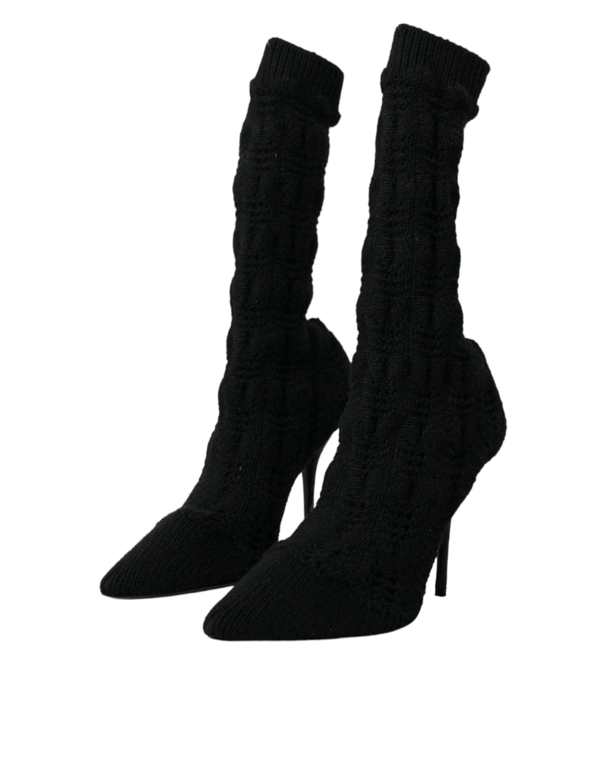 Black Stiletto Heels Mid Calf Boots Shoes