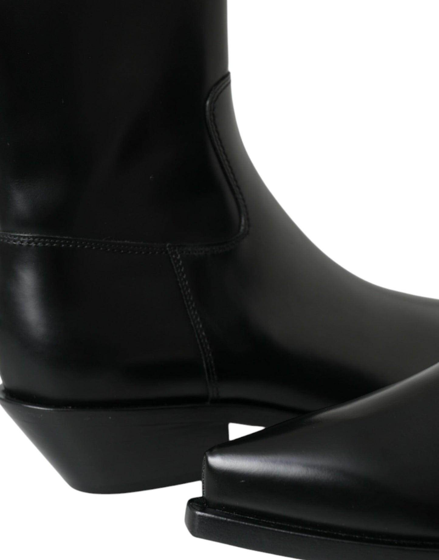 Black Leather Mid Calf Flats Boots Shoes